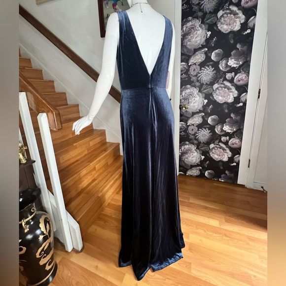 French Blue Jenny Yoo Logan Deep-V Velvet Column Gown - Picture 9 of 9